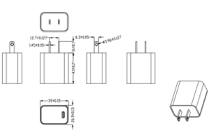 The Drawing of 20W 5V 3A 9V 2.22A 12V 1.67A USB C PD charger