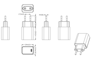 The Drawing of 20W 5V 3A 9V 2.22A 12V 1.67A USB C PD charger