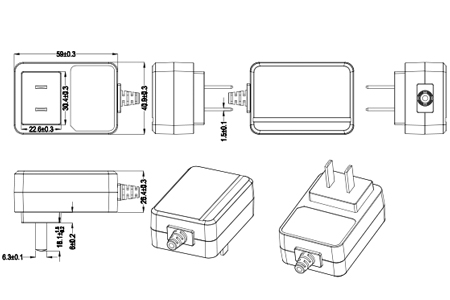 Drawing of 12W China Plug Wall Mount Power Adapters