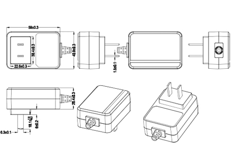 Drawing of 20W China Plug Wall Mount Power Adapters