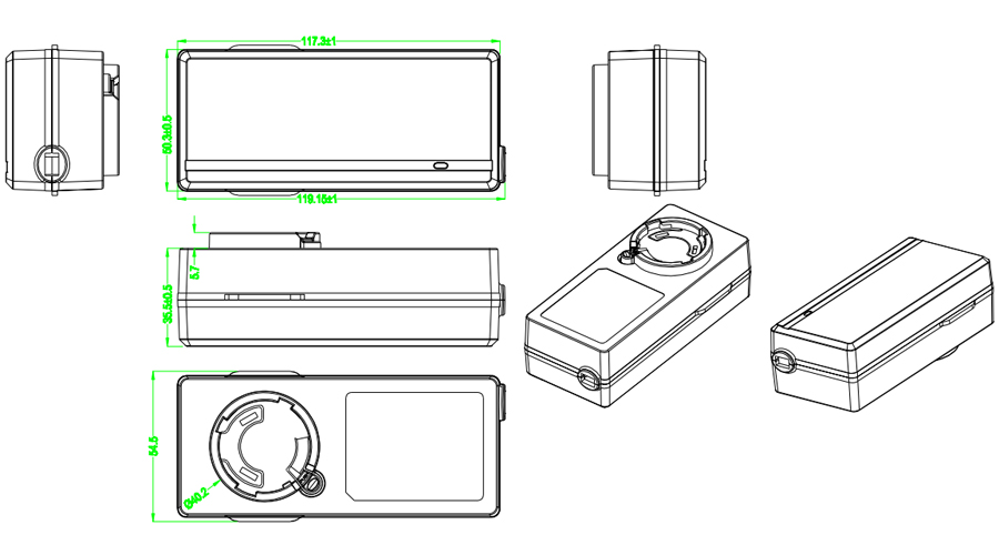 Drawing of 65W Interchangeable plug Power Adapter