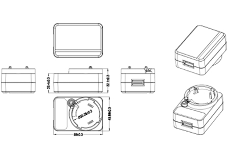Drawings of 12W Interchangeable Plug Power Adapter
