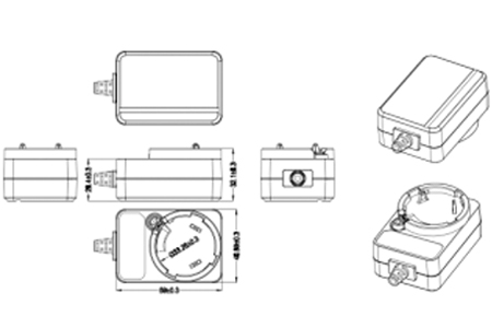 Drawings of 12W Interchangeable Plug Power Adapter