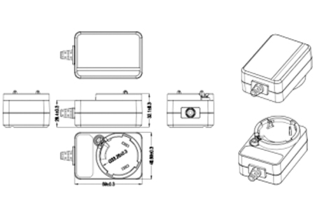 Drawings of 20W Interchangeable Plug Power Adapter