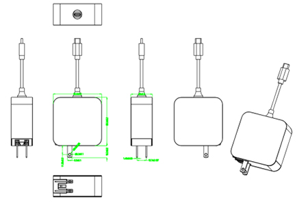 The Drawing of 60W 5V 3A 9V 3A 12V 3A 15V 3A 20V 3A USB C PD charger